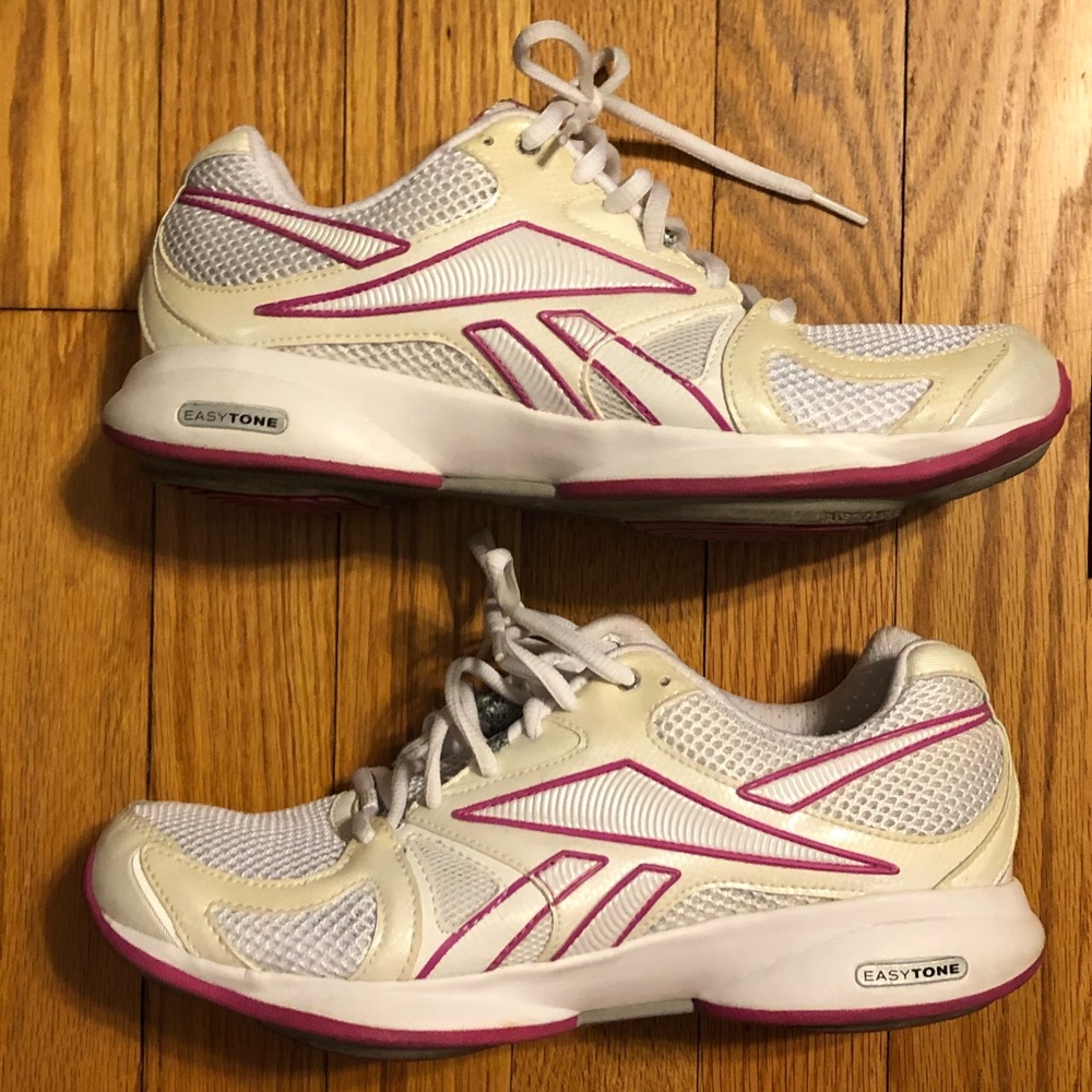 Women’s Reebok Easy Tone Sneakers in White & Pink